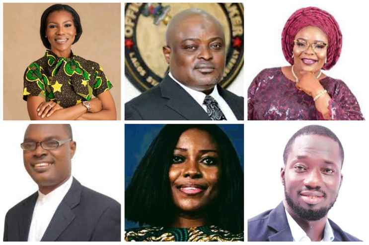 A photo combination of some candidates in the 2023 Lagos State House of Assembly elections. Clockwise from top left: Youth Party’s Tari Taylaur, APC’s Mudashiru Obasa, APC’s Mojisola Meranda, PDP’s John Kome, ADC’s Elizabeth Ekanem, and AAC’s Comrade Opeyemi Ogunlami.