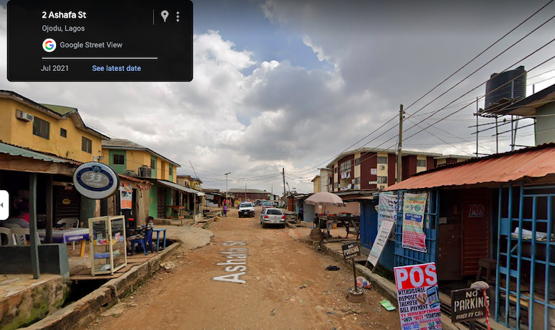 A satellite snapshot of Ashafa street, Ojodu, taken in July 2021. 