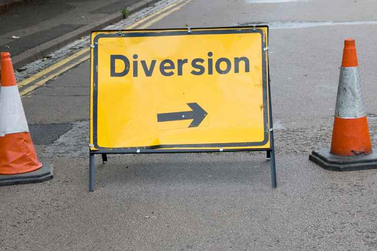 A diversion sign on the road used to illustrate the story.