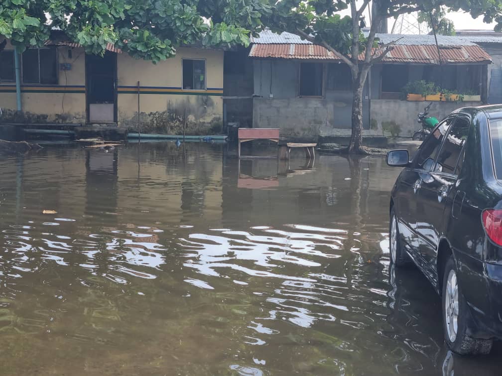 A police station damaged by flooding in Jakande Estate. Credit: NEMA / X