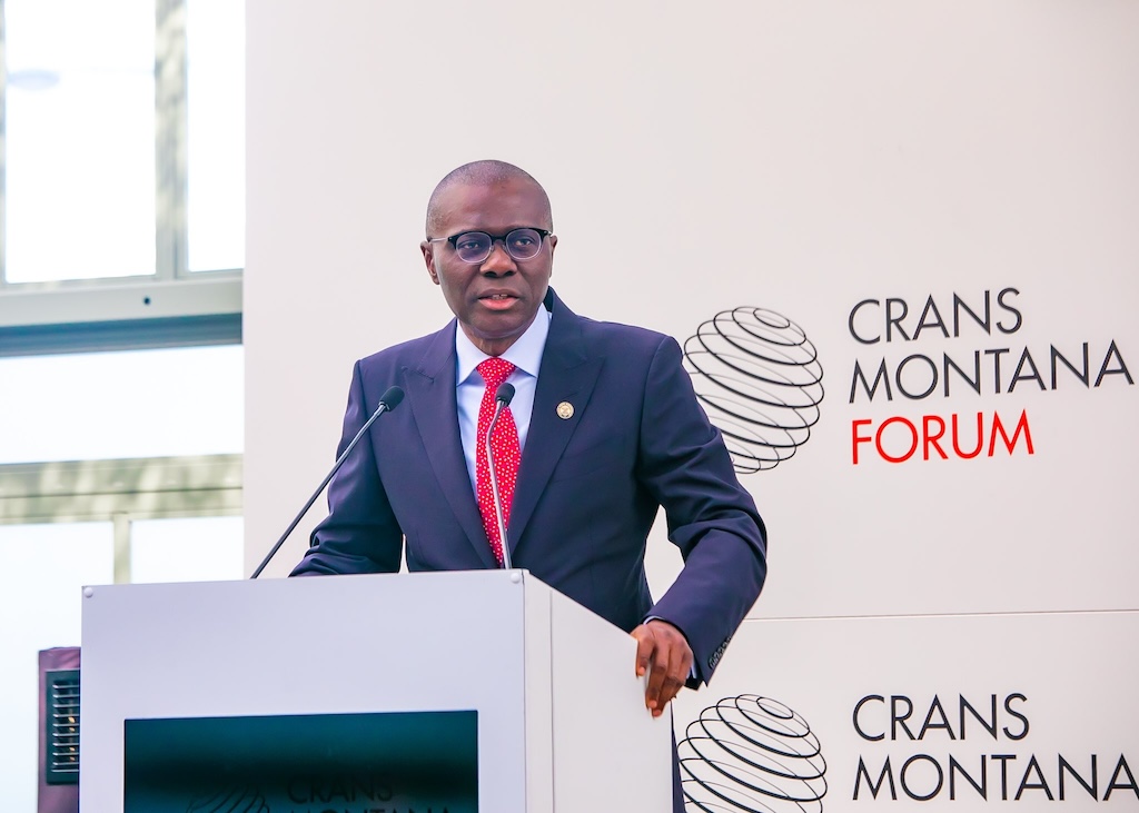 Lagos State Governor, Babajide Sanwo-Olu, delivered a speech at the 36th annual session of the Crans Montana Forum in Belgium on June 27, 2024. Credit: Babajide Sanwo-Olu / X